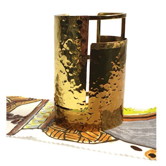 Vintage LANVIN Hammered Brass Oracle Cuff Bracelet S/S 2013 Runway - Picture 1 of 10